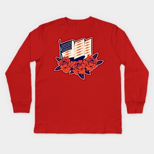 4th of july american flag over roses Kids Long Sleeve T-Shirt